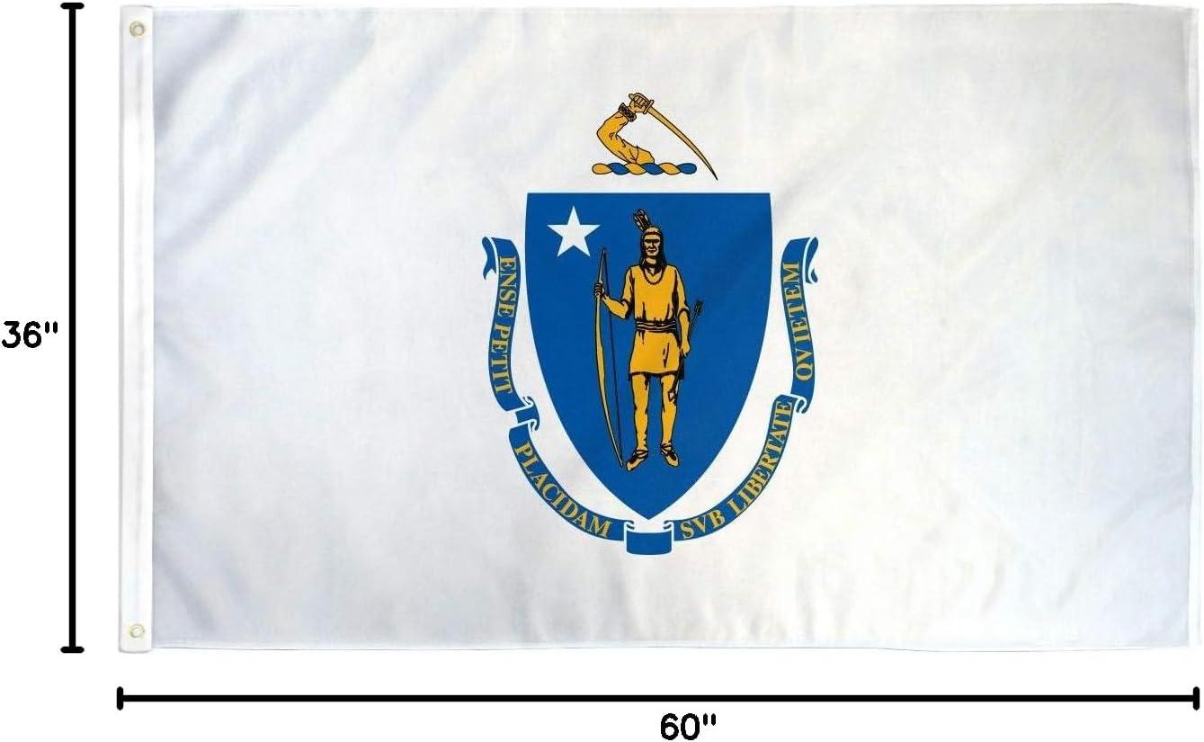 Massachusetts State Flag with Brass Grommets, 3x5 Ft Polyester