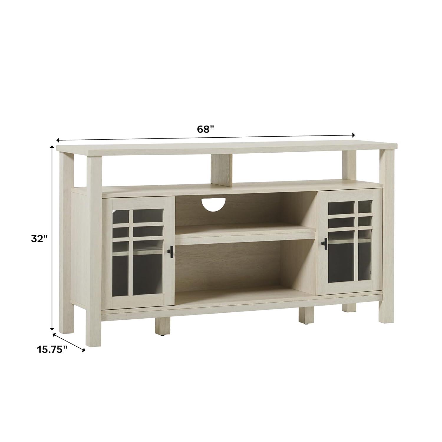 Walker Edison 58" Transitional 2-Door Windowpane TV Stand for TVs up to 65”, Ivory Oak