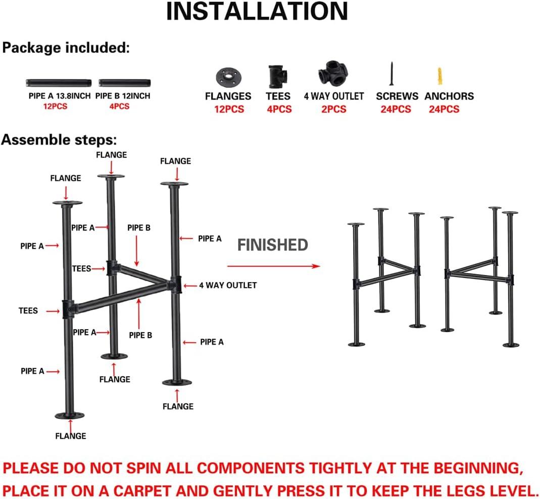 Industrial Pipe Table Leg Set,Metal Table Legs for Coffee and End Tables, Desks, Nightstand,2Pcs, 28" H × 18" W(Black)