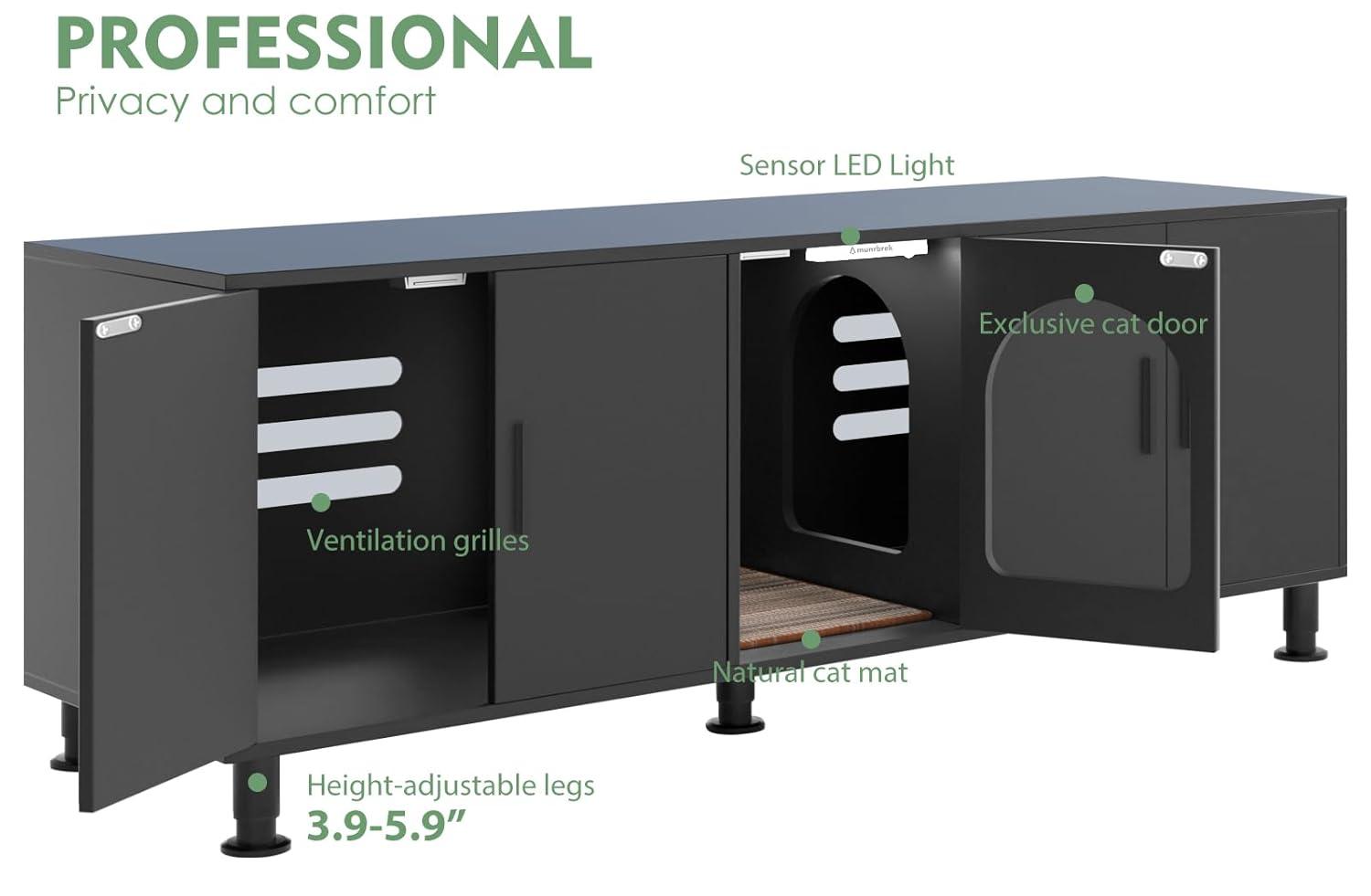 Tucker Murphy Pet™ Litter Box Enclosure for 2 Cats, Cat Litter Box Enclosure Furniture with Double Room