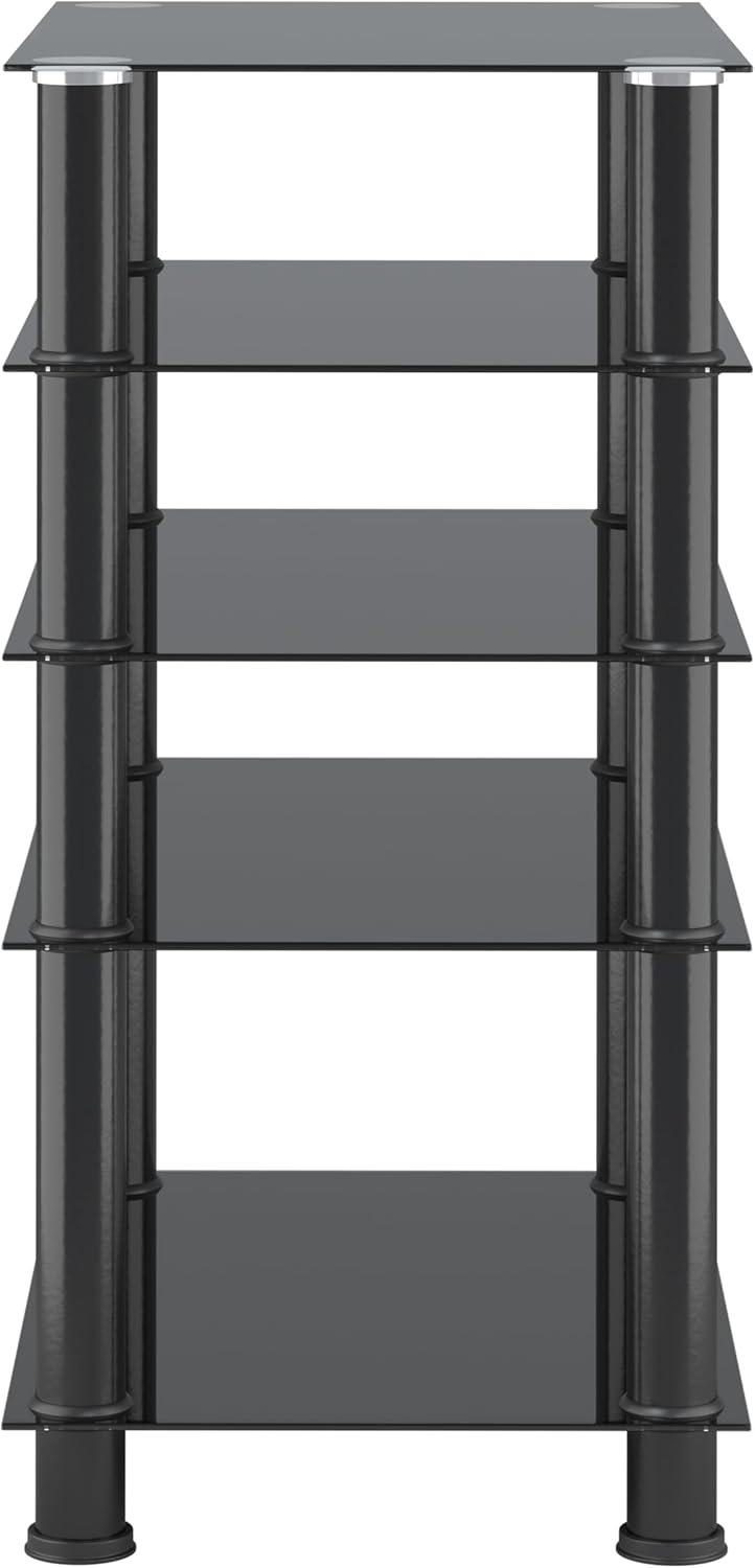 CorLiving Laurent Black Tempered Glass and Metal Customizable 5-Tier Media Component Stand