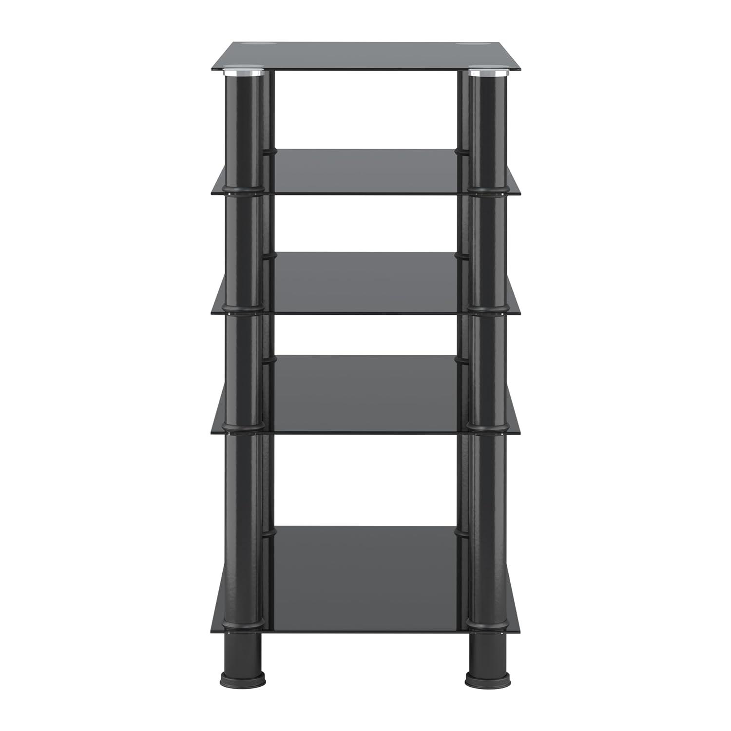 CorLiving Laurent Black Tempered Glass and Metal Customizable 5-Tier Media Component Stand