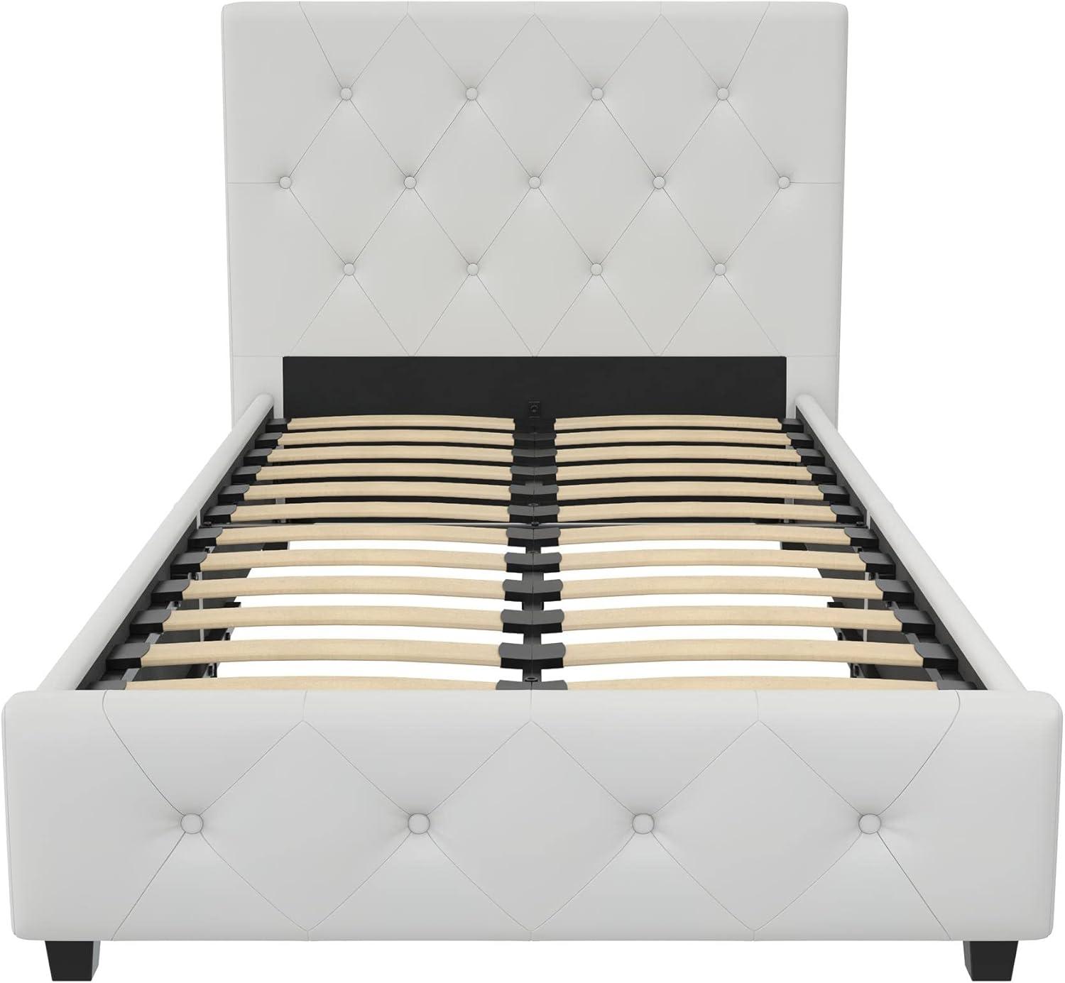 DHP Dakota Upholstered Platform Bed, Twin, White