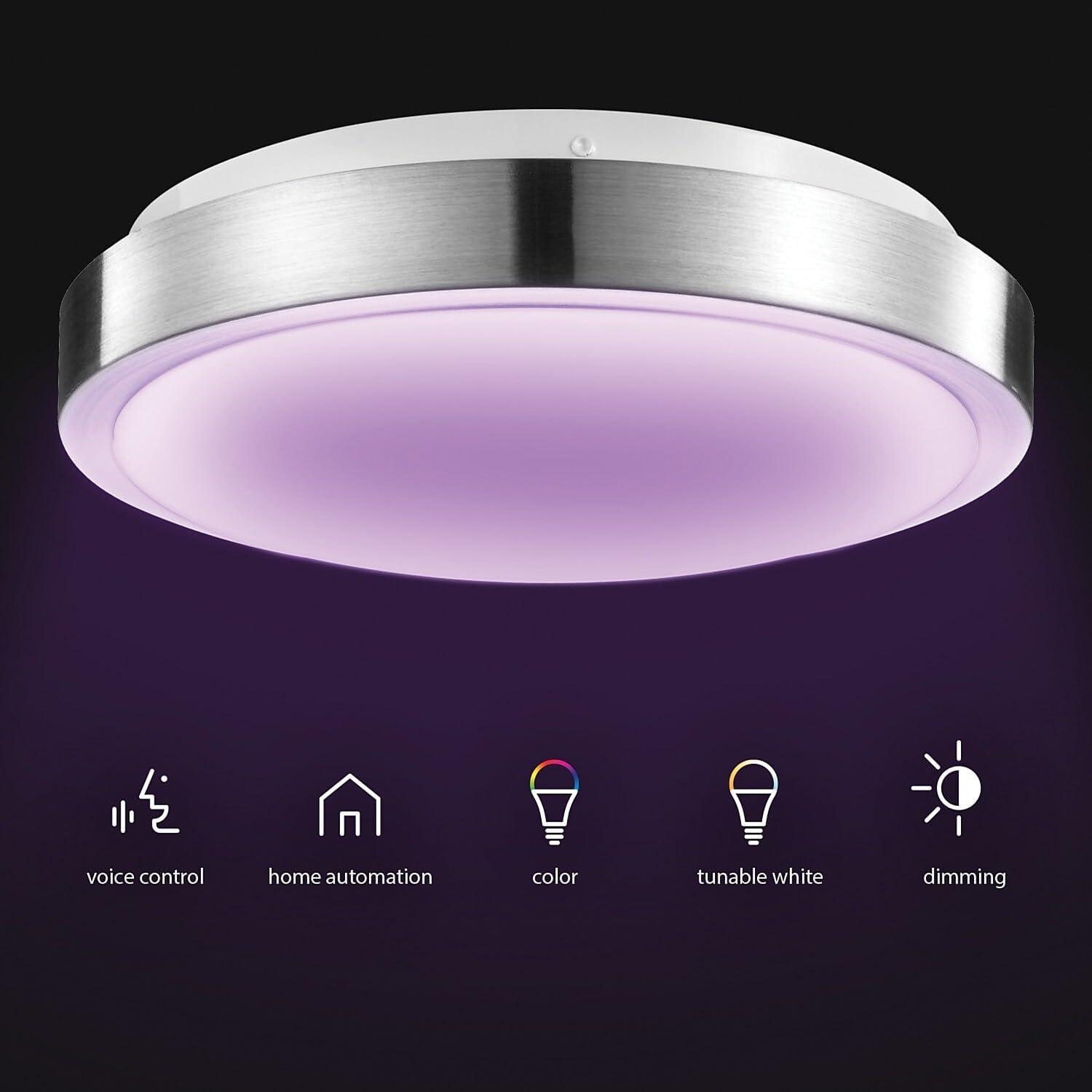 Smart Brushed Nickel 16W 11&#34; White LED Wi-Fi Enabled Voice Activated Flush Mount Ceiling Light