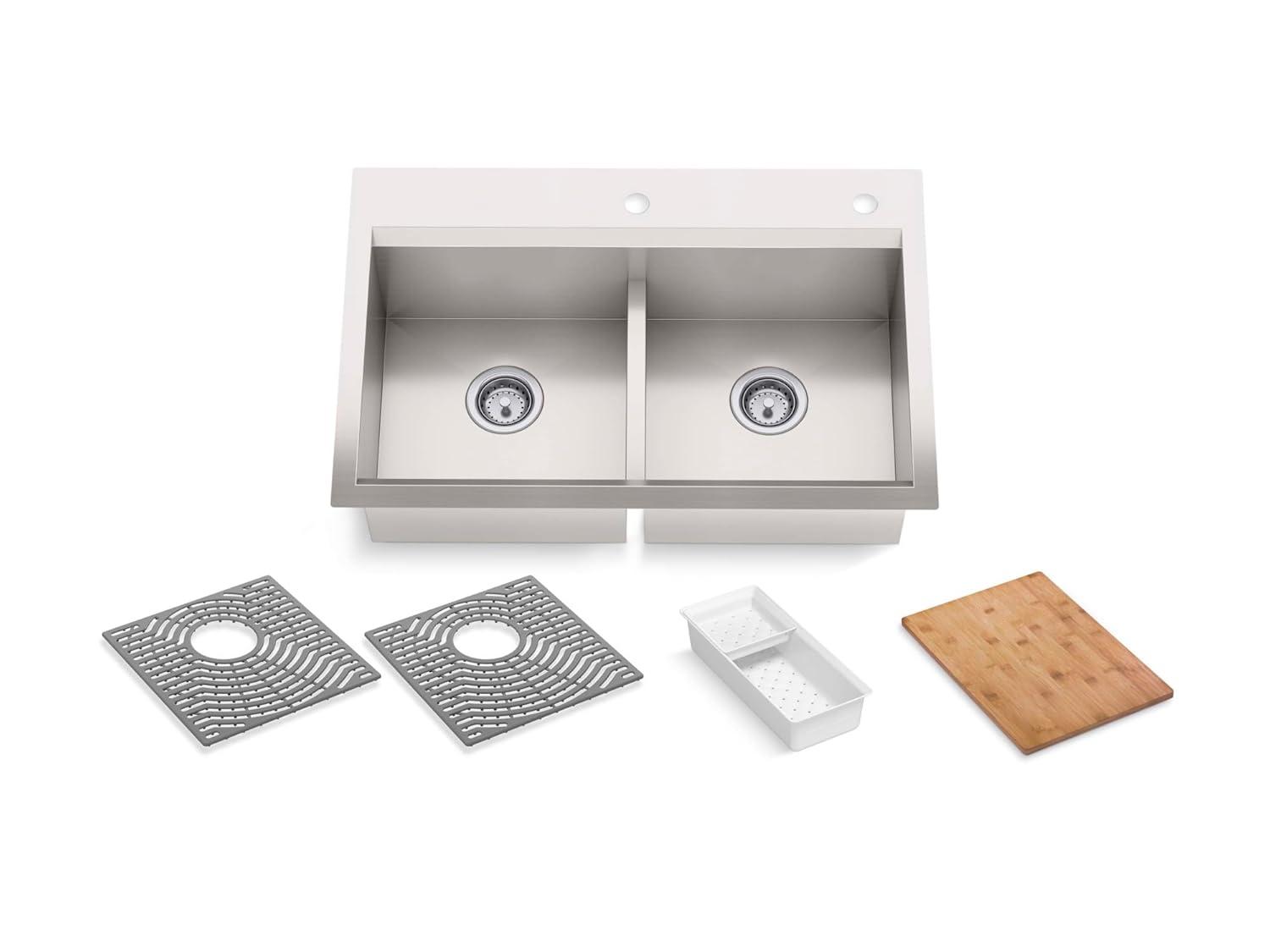 Task Smart Divide33-In X 22-In Top-Mount/Undermount Double-Equal Workstation Kitchen Sink With Accessories