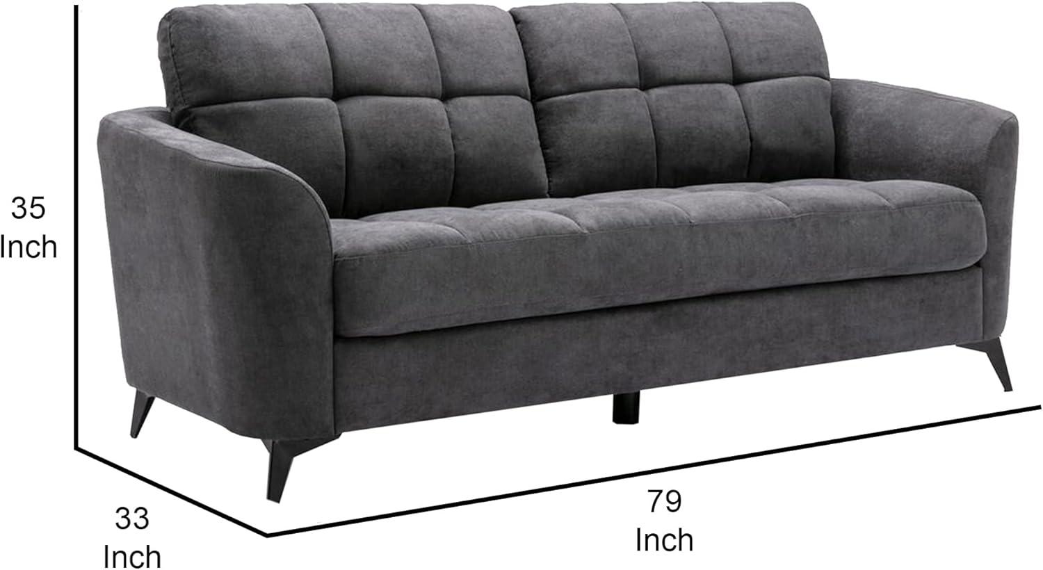 Odin 79 Inch Modern Sofa with Tufted Cushioning, Black Frame, Gray Velvet- Saltoro Sherpi