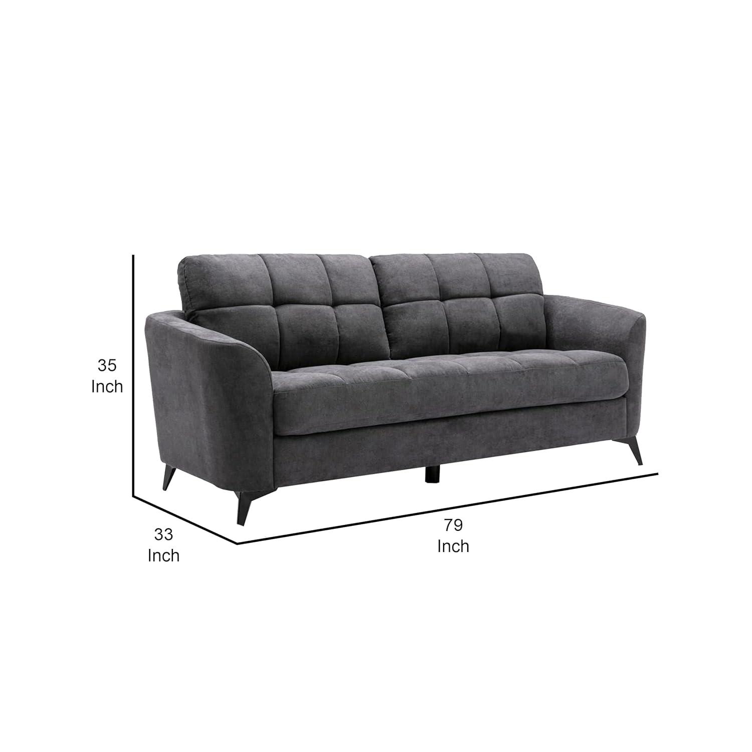 Odin 79 Inch Modern Sofa with Tufted Cushioning, Black Frame, Gray Velvet- Saltoro Sherpi