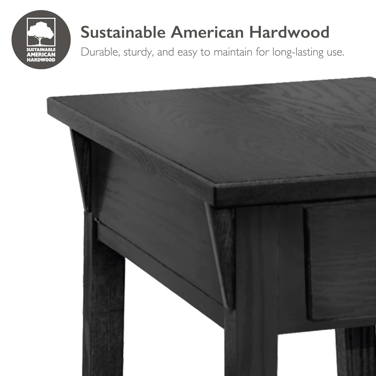 Leick Home 10032-RS Mission Round End Table with Drawer, Made with Solid Wood, Side Table for Living Room, Bedroom, and Office, Slate Black Finish