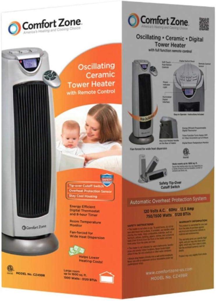 Comfort Zone Portable 1500W Ceramic Oscillating Digital Tower Space Heater