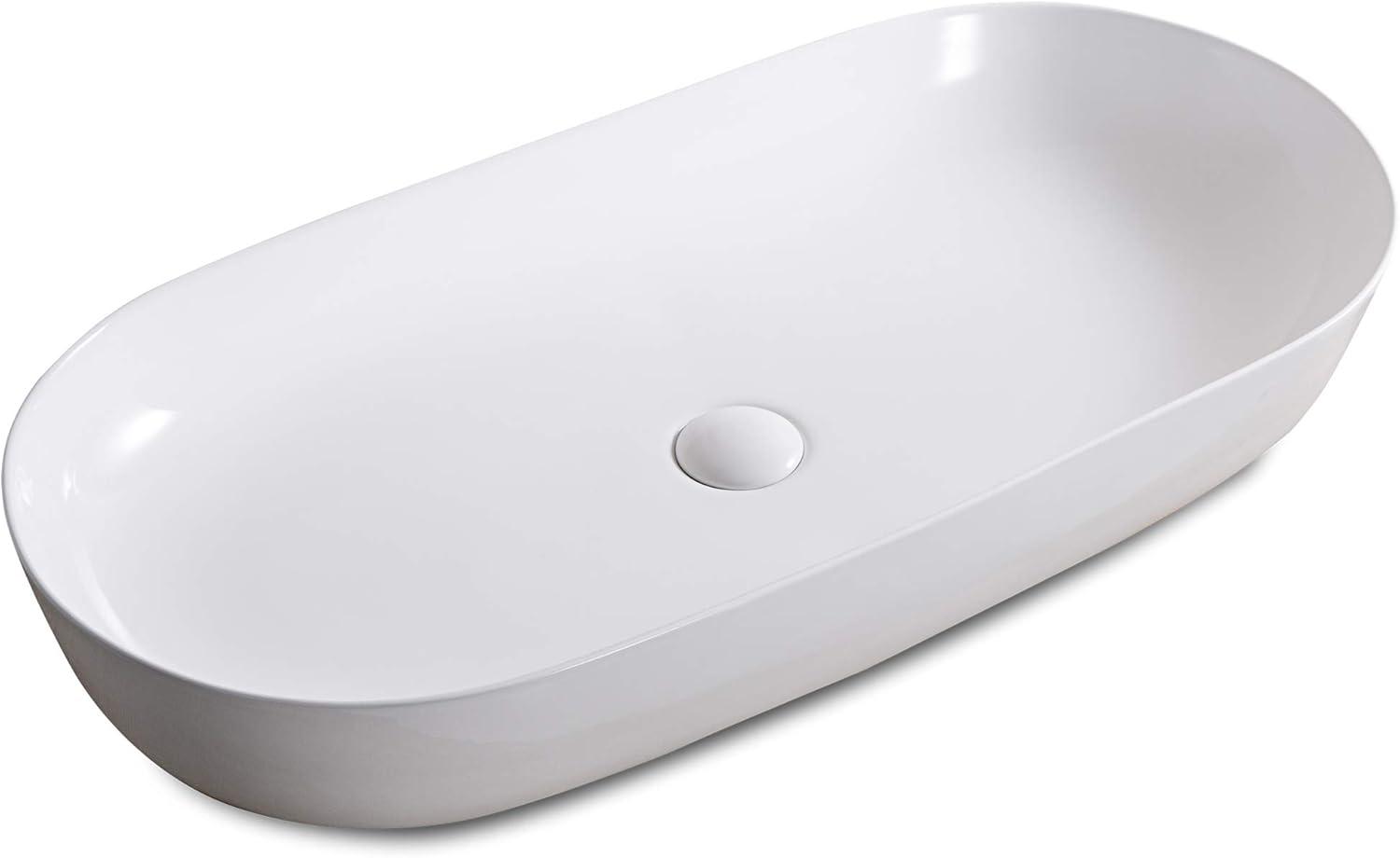 Ruvati RVB0432 Ruvati inch Bathroom Vessel Sink White Oval Above Counter Vanity Porcelain Ceramic