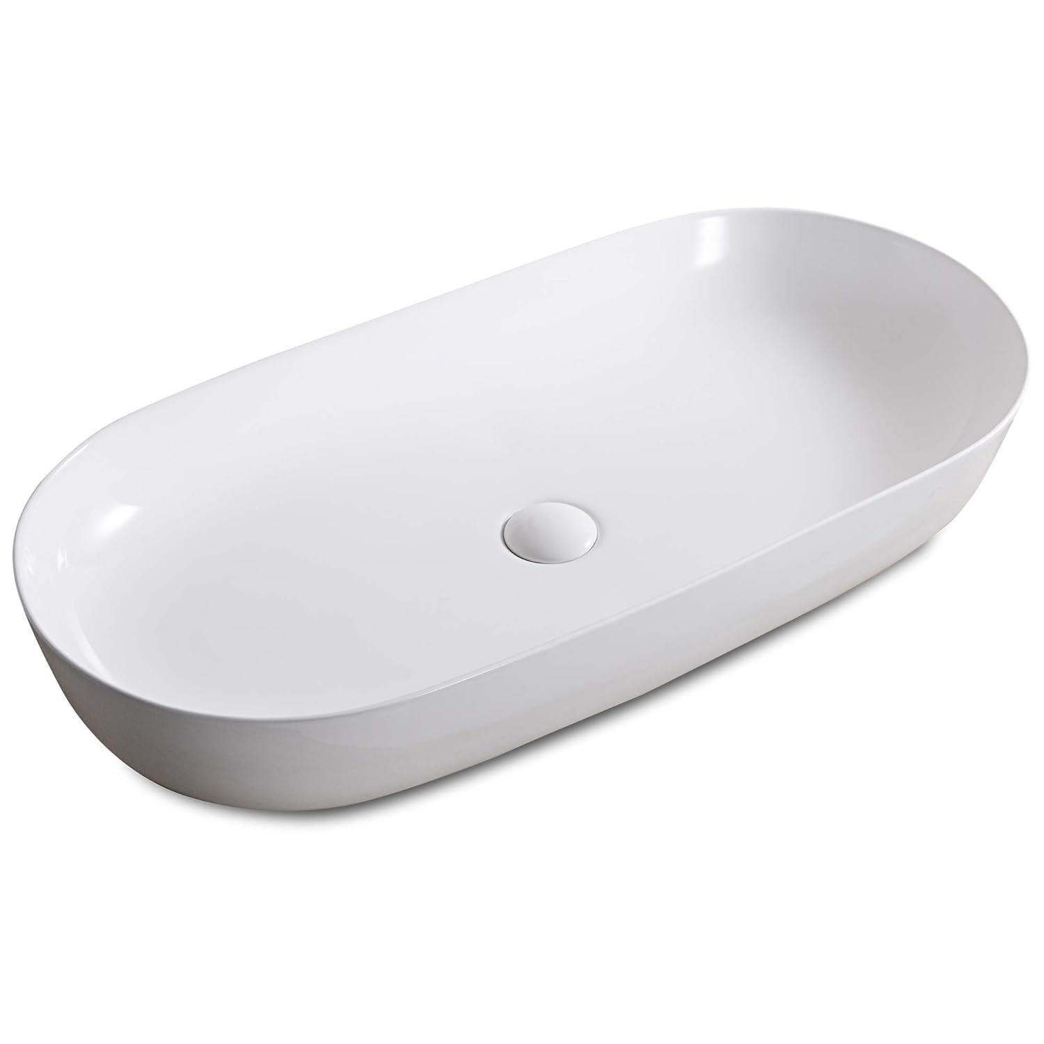Ruvati Ruvati inch Bathroom Vessel Sink White Oval Above Counter Vanity Porcelain Ceramic RVB0432