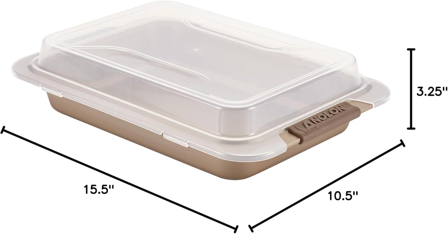 Bronze Nonstick Rectangular Cake Pan with Clear Lid