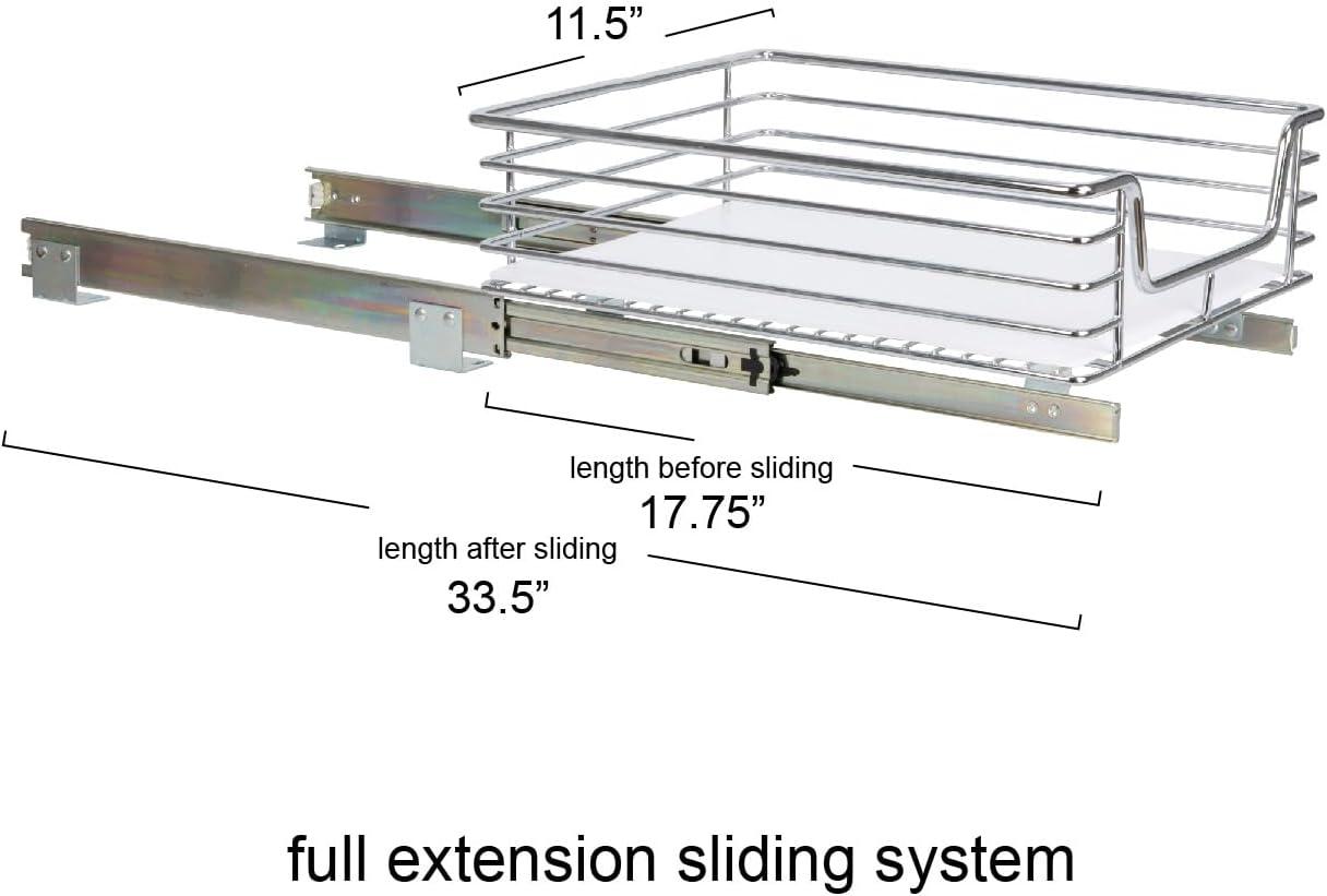 Household Essentials Glidez Chrome-Plated Steel Pull-Out/Slide-Out Storage Organizer with Plastic Liner for Under Cabinet Use - 1-Tier Design - Fits Standard Size Cabinet or Shelf, Chrome