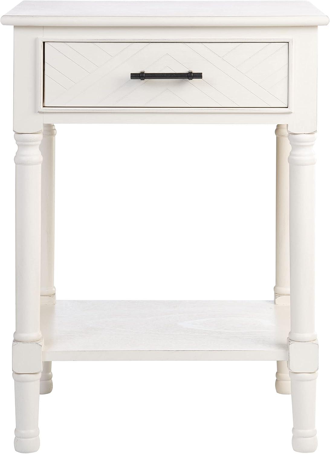 Peyton 1 Drawer Accent Table - Distressed White - Safavieh