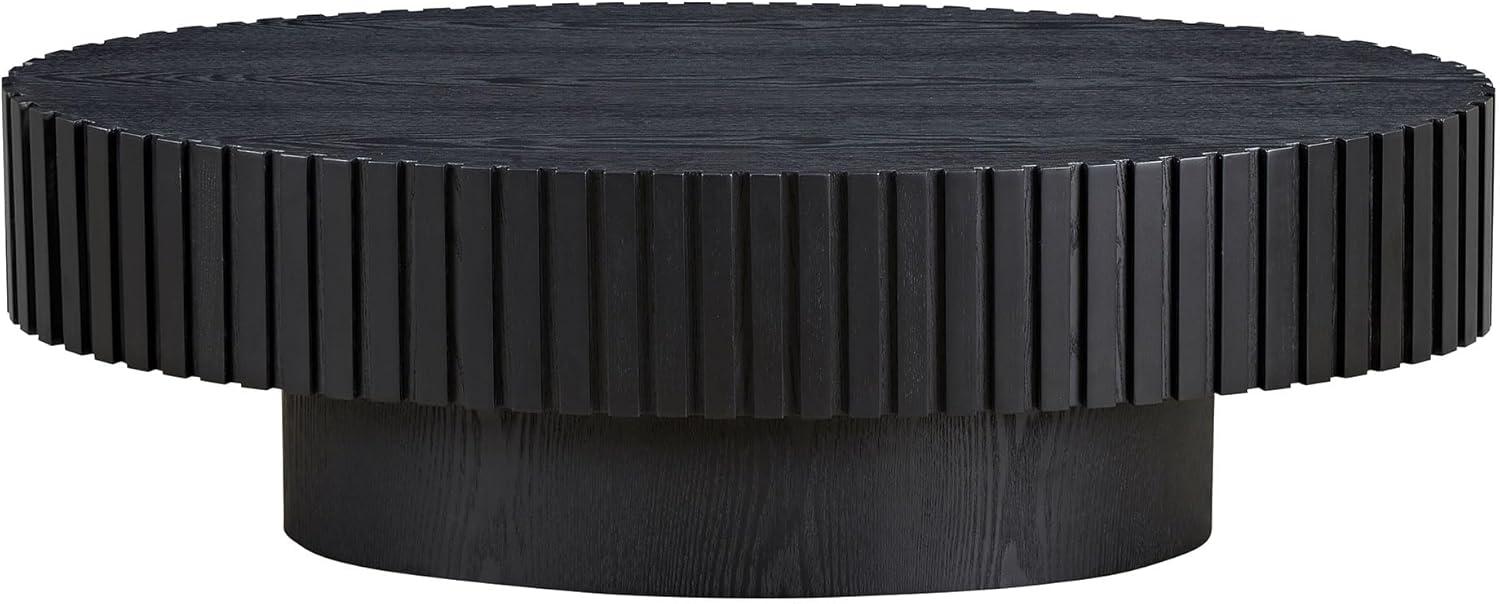 43.7'' Oval Wood Coffee Table,Modern Handcraft Drum Coffee Table for Living Room, Small Center Table with Sturdy Pedestal (Black, L43.7 x W24.8 x H13.38)