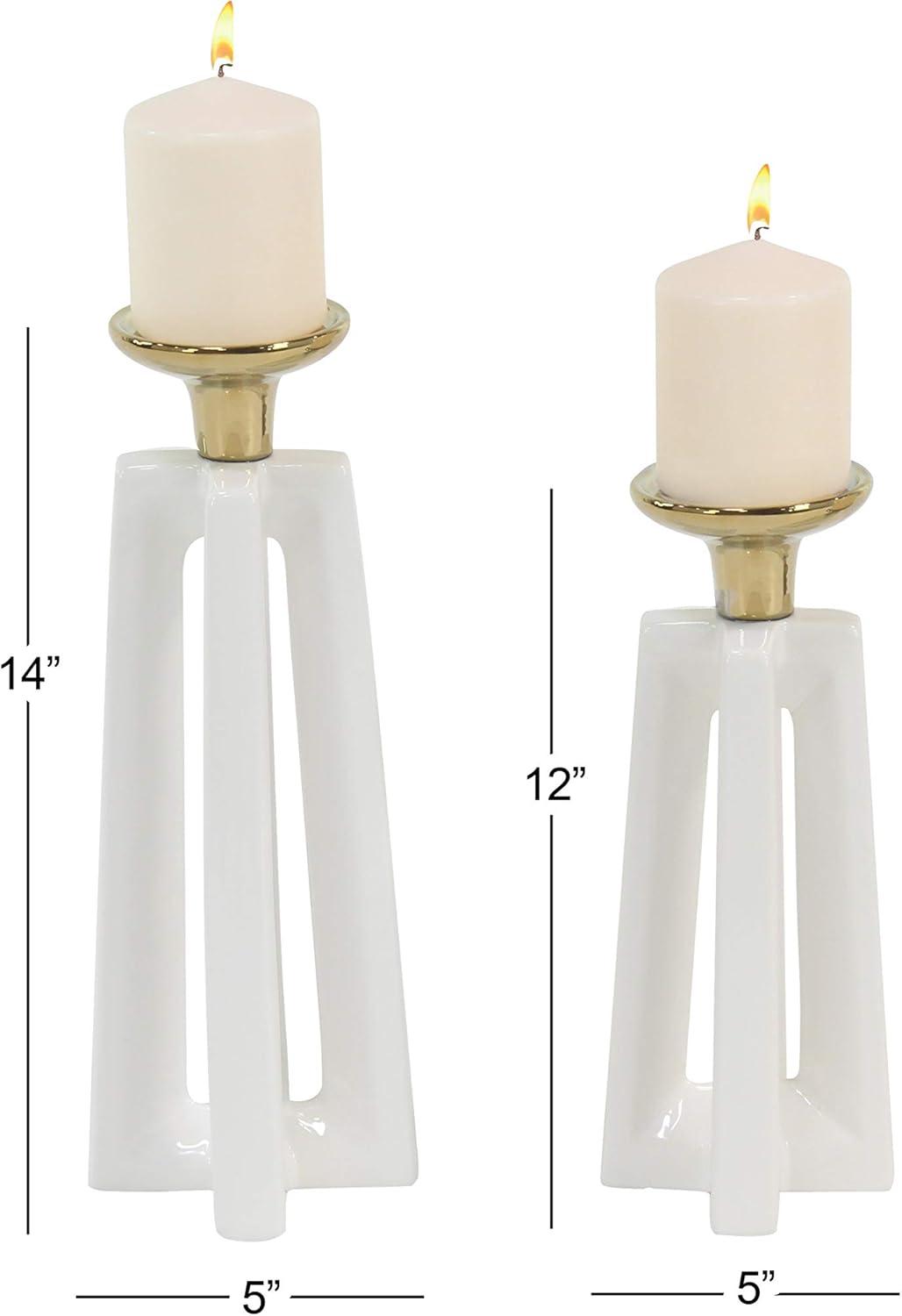 CosmoLiving by Cosmopolitan 2 Candle White Ceramic Candle Holder, Set of 2