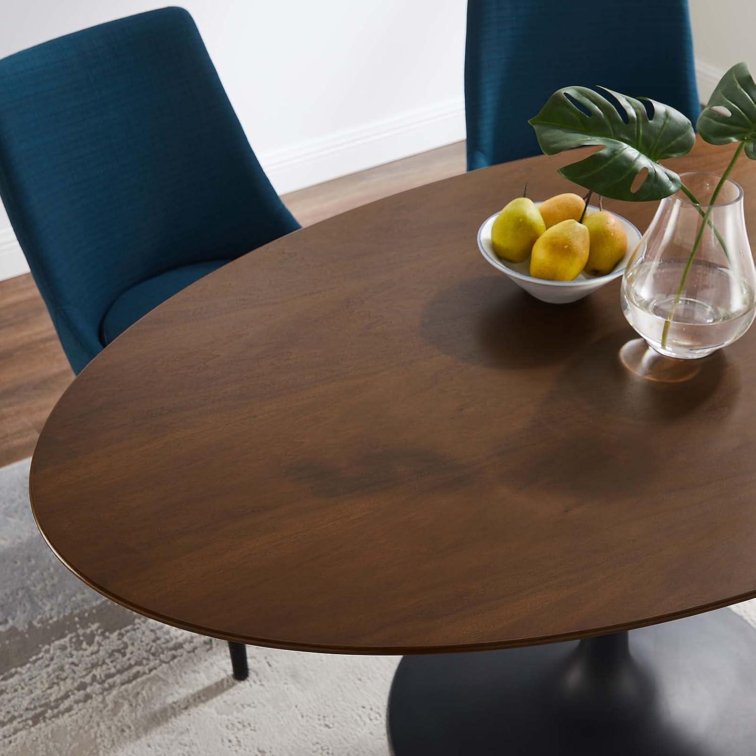 Modway Lippa 60" Oval Veneer and MDF Dining Table in Black/Walnut