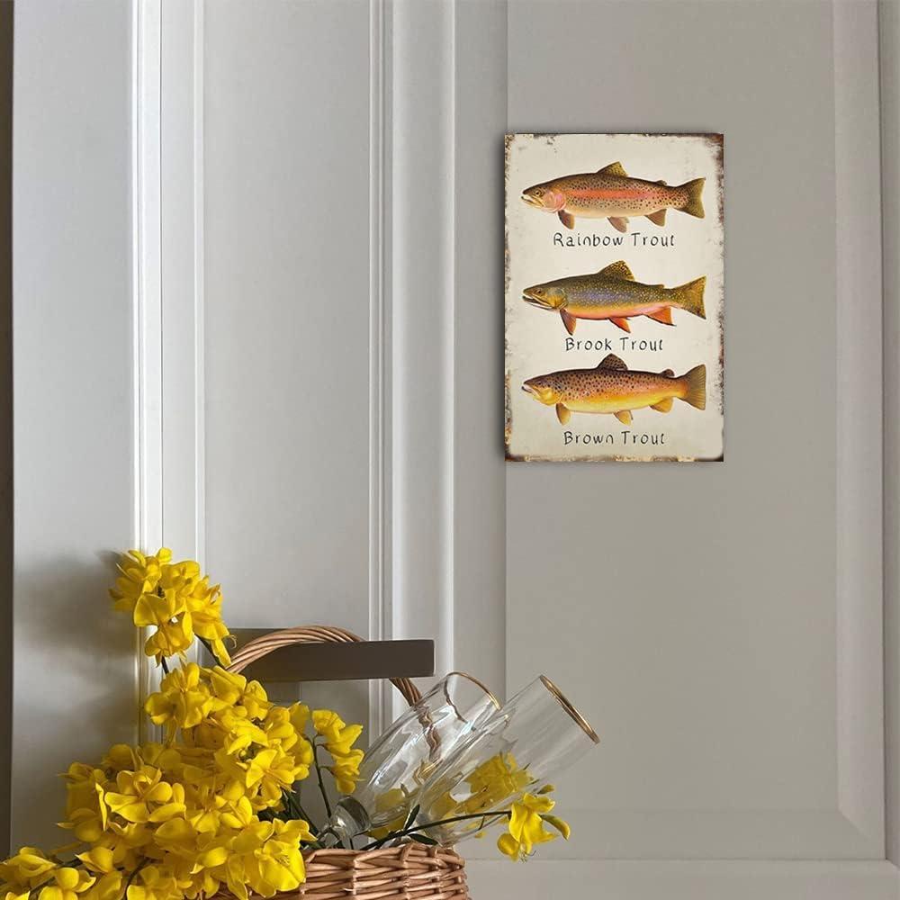 GCOCL Rainbow Trout Brook Trout Brown Trout Retro Metal Decor Wall Plaque Vintage Tin Sign for House Cafe Club Home Or Bar