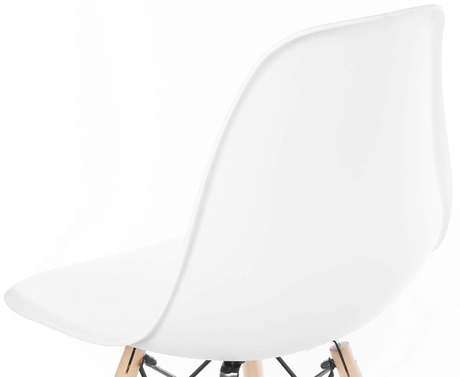 Fabulaxe Mid-Century Modern Style Plastic DSW Shell Dining Chair with Solid Beech Wooden Dowel Eiffel Legs, White