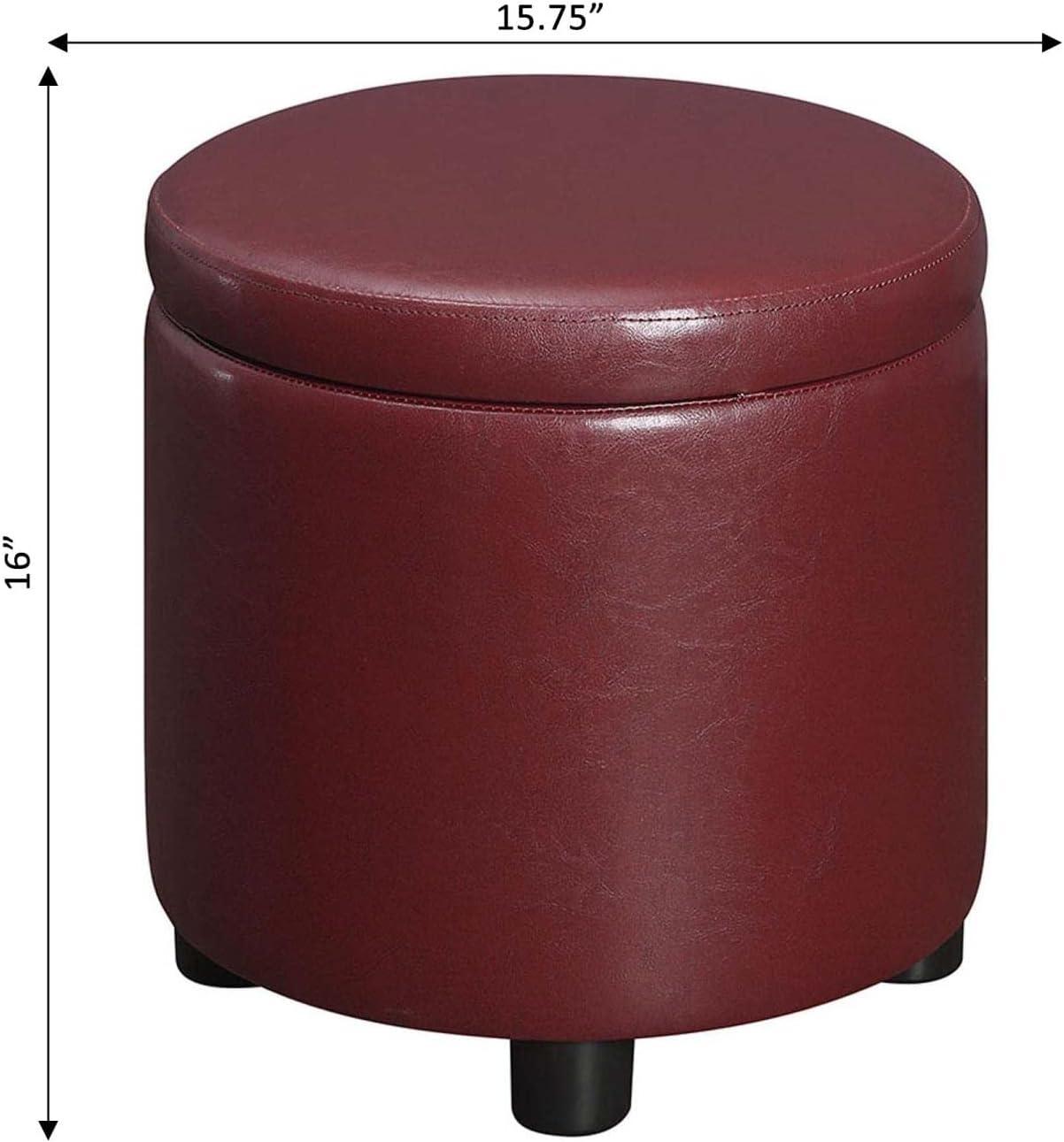 Designs4Comfort Round Accent Storage Ottoman with Reversible Tray Lid, Burgundy Faux Leather