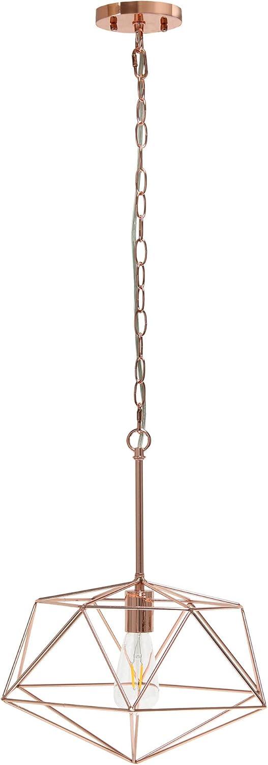 Modern 16" Geometric Diamond Shaped Rose Gold Pendant Light