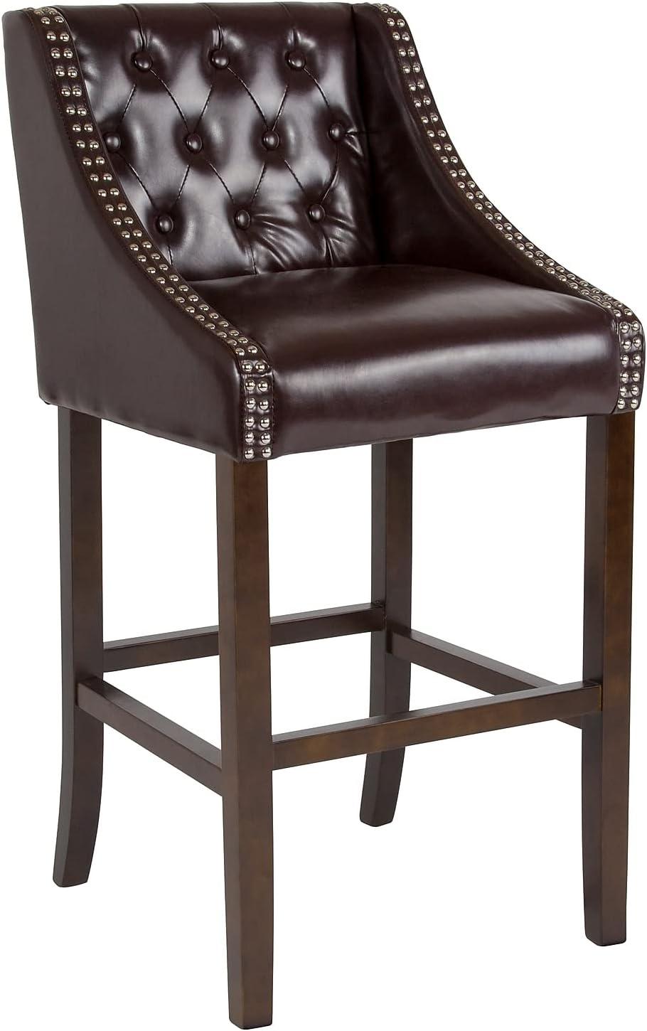 Flash Furniture Carmel Series 30" High Transitional Tufted Walnut Barstool with Accent Nail Trim