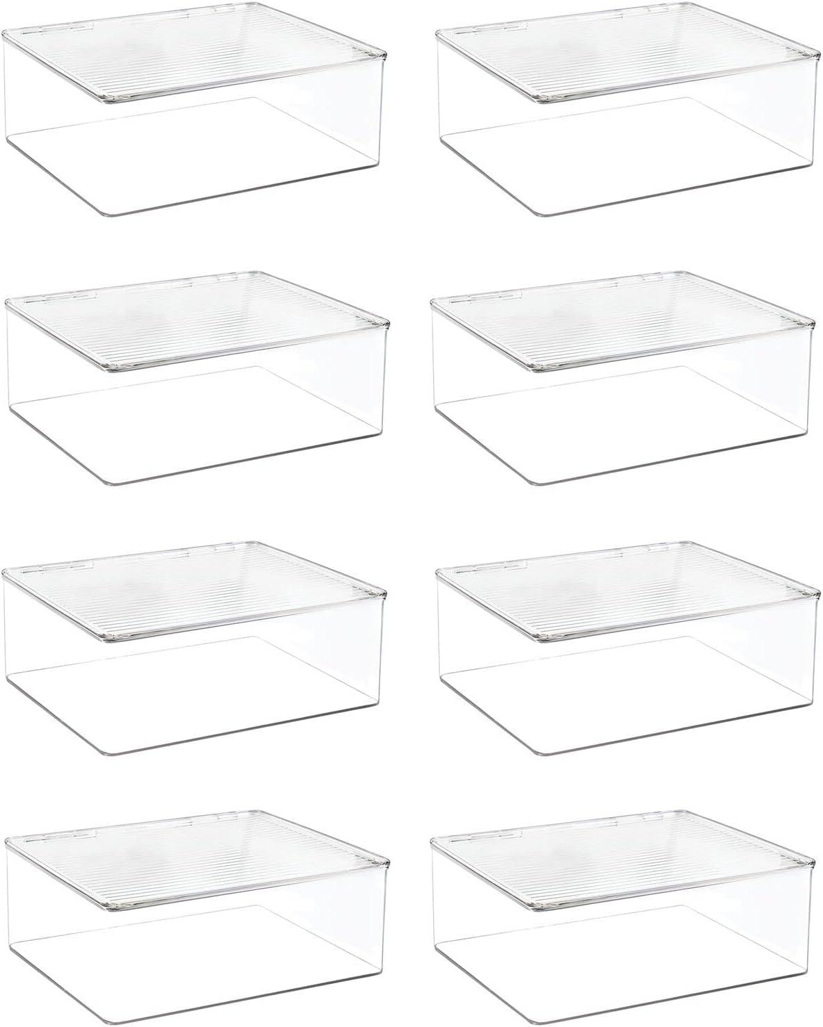 mDesign Plastic Stackable Toy Storage Bin Box with Hinge Lid, 8 Pack - Clear