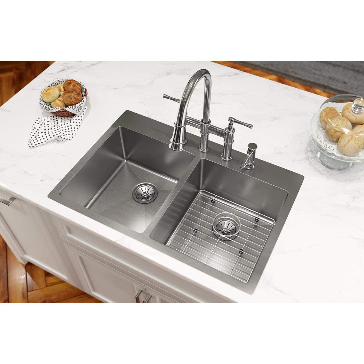 Crosstown Stainless Steel 33" L x 22" W Double Basin Dual Mount Kitchen Sink