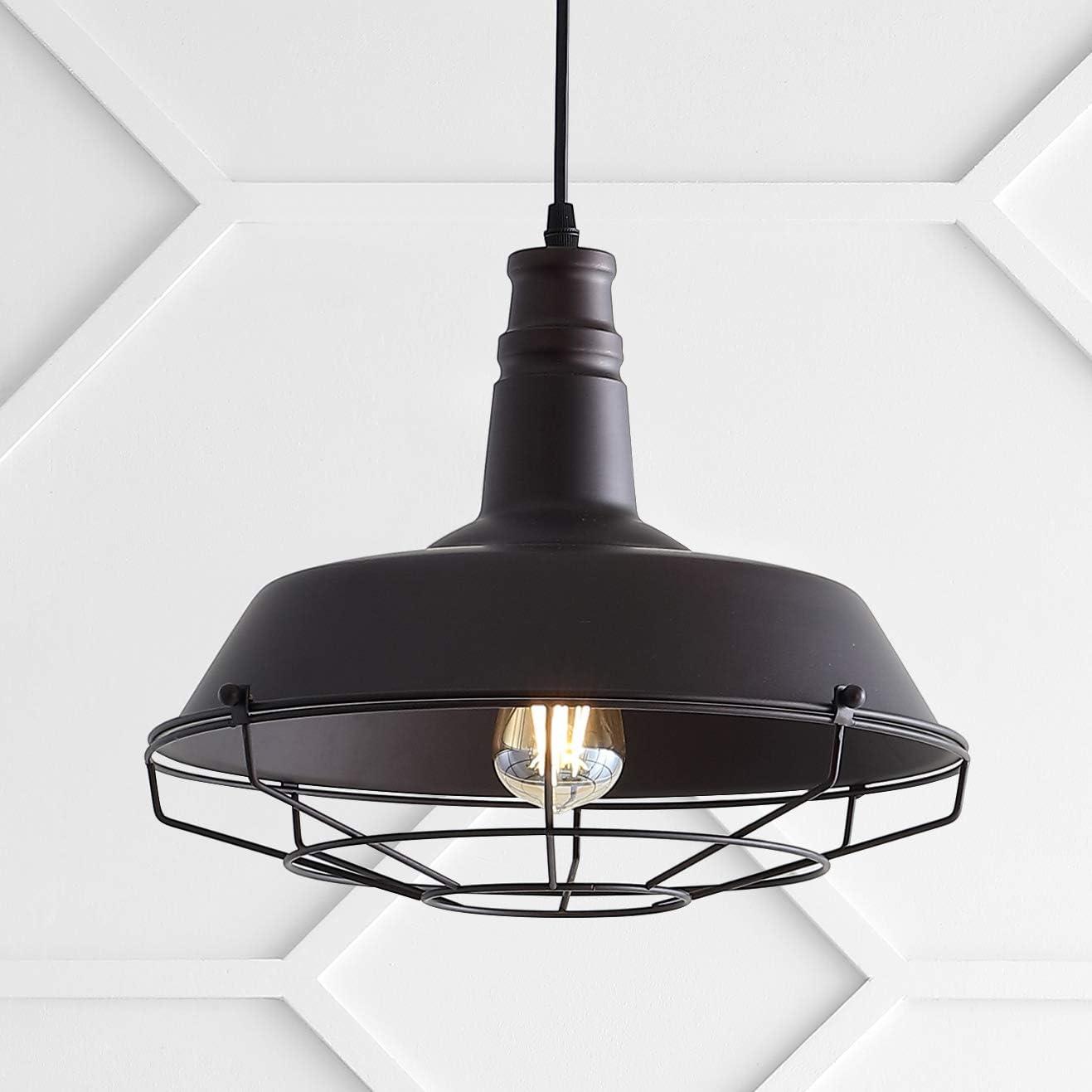 Farmhouse 14.25" Adjustable Industrial Metal LED Pendant, Oil Rubbed Bronze