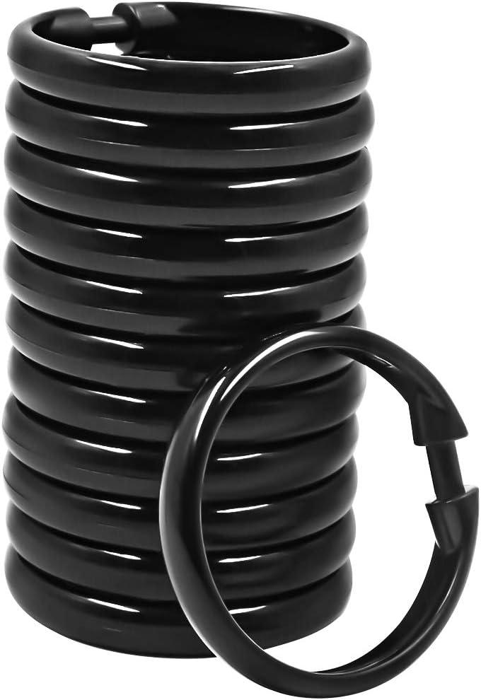 Black Plastic O-Shaped Shower Curtain Rings, 12-Pack