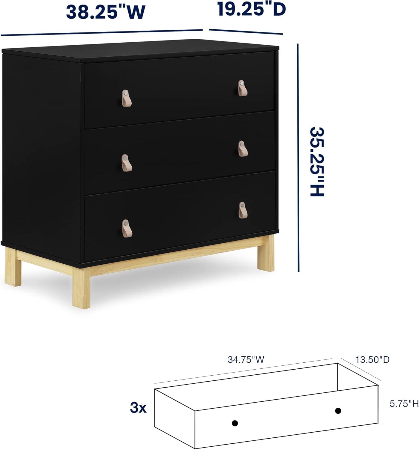 Ebony and Natural 3-Drawer Nursery Dresser with Leather Pulls