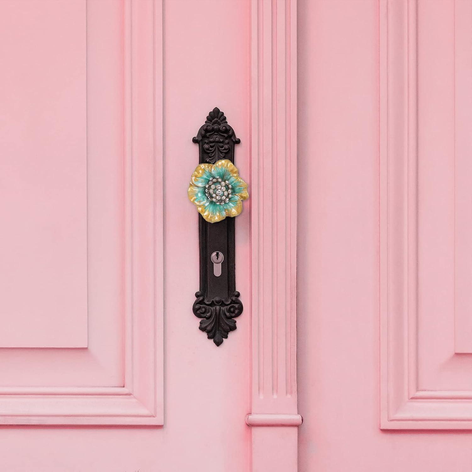 NIKKY HOME Cabinet Knob 2 Pack Flower Drawer Knob Decorative Vintage Door Cupboard Solid Metal Pulls Handles for Furniture Bedroom Living Room Bathroom Kitchen Cabinet Hardware, Green