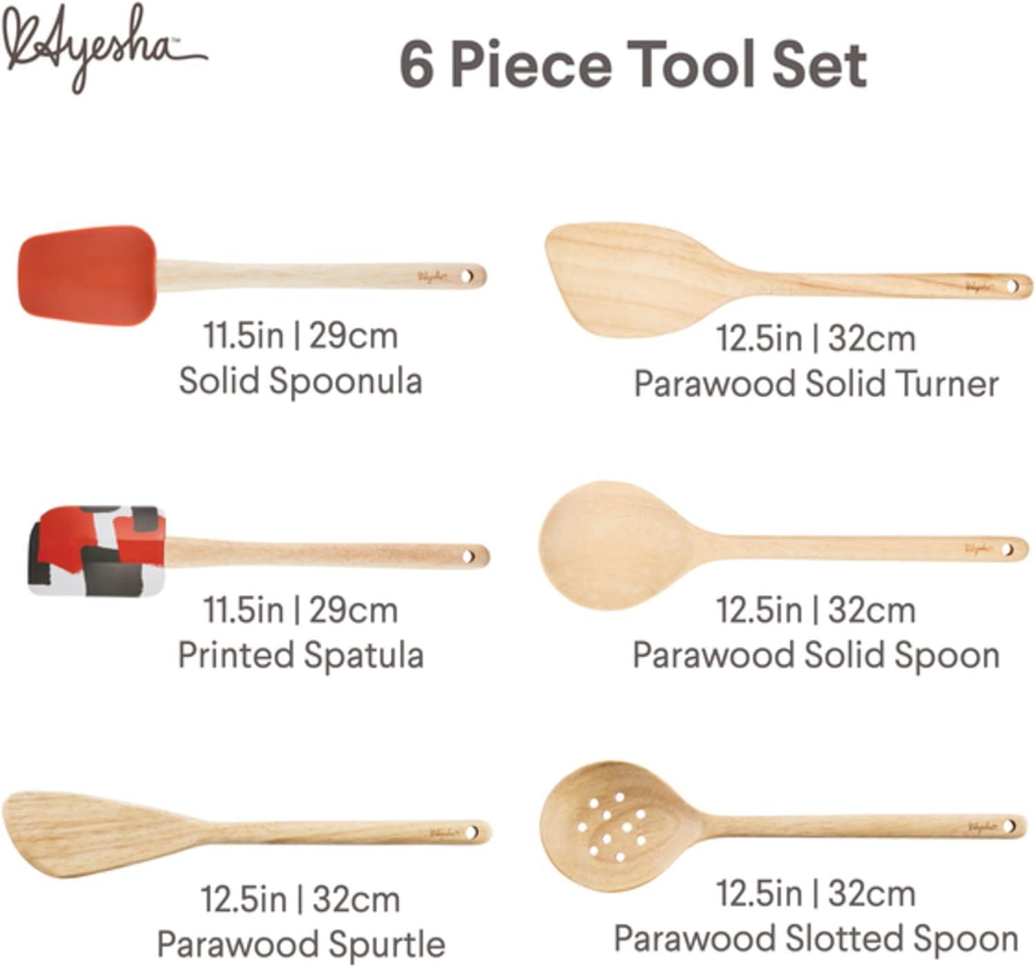 Ayesha Curry 6-Piece Light Wood and Silicone Cooking Utensil Set