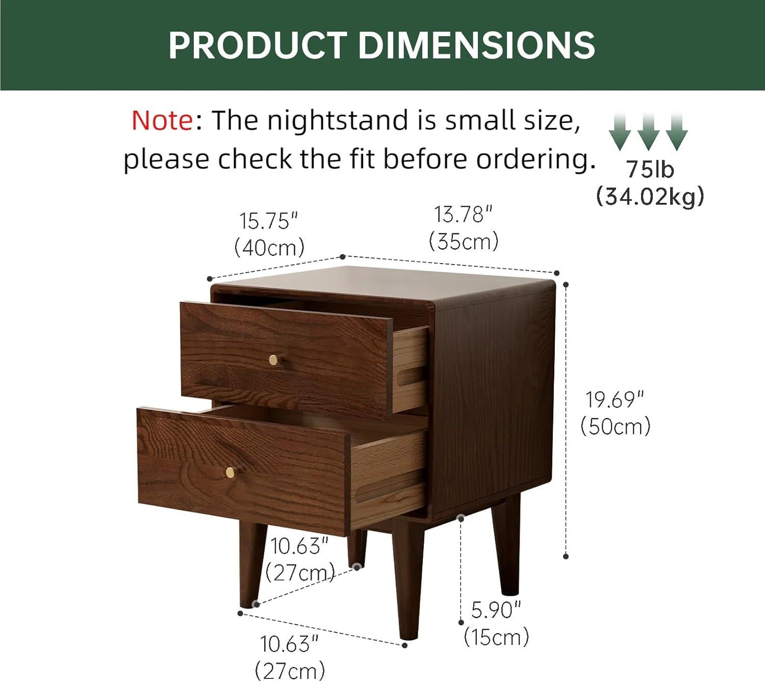 Grain Wood Furniture Mid Century Two-Drawer Nightstand