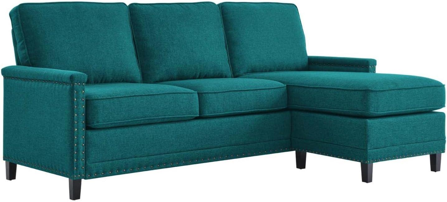 Teal Fabric Lawson Sectional Sofa with Nailhead Trim