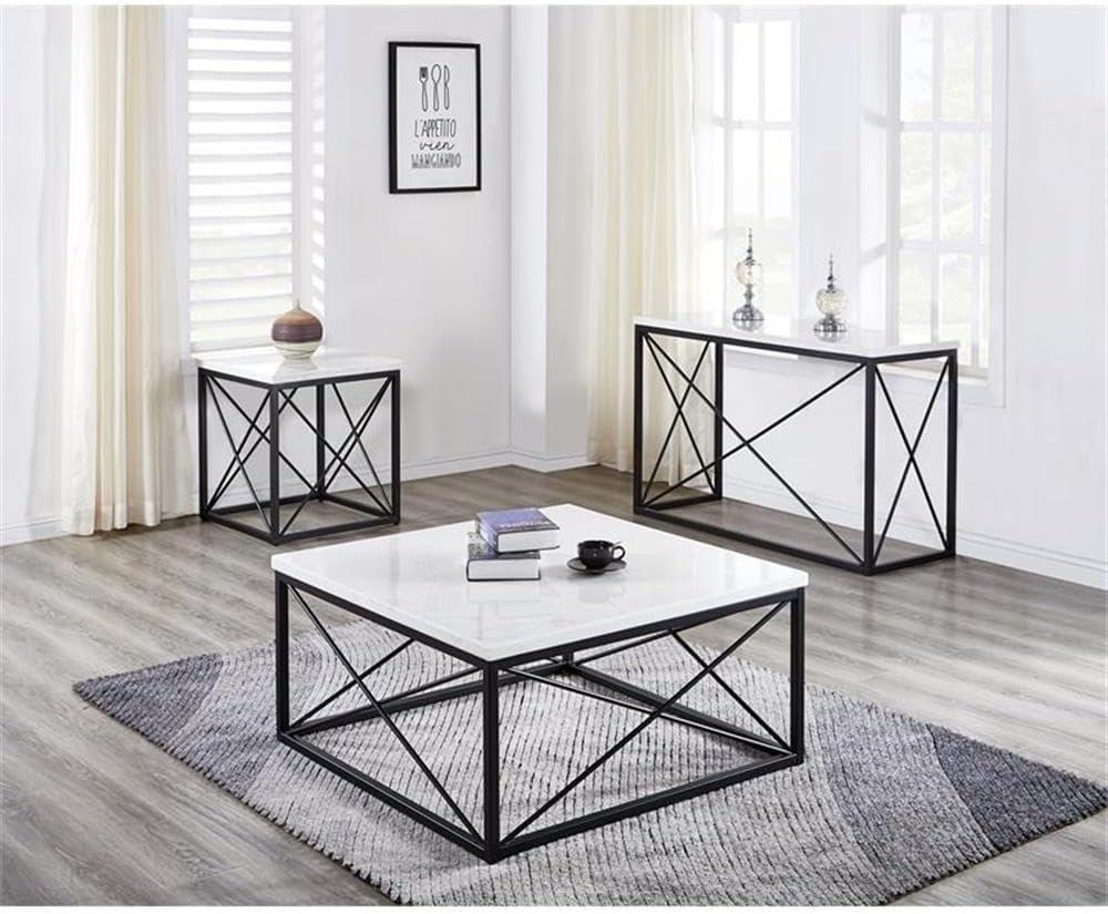 Skyler Marble Top Square End Table White/Black - Steve Silver Co.: Modern Living Room Accent, X-Stretchers, No Tools Assembly