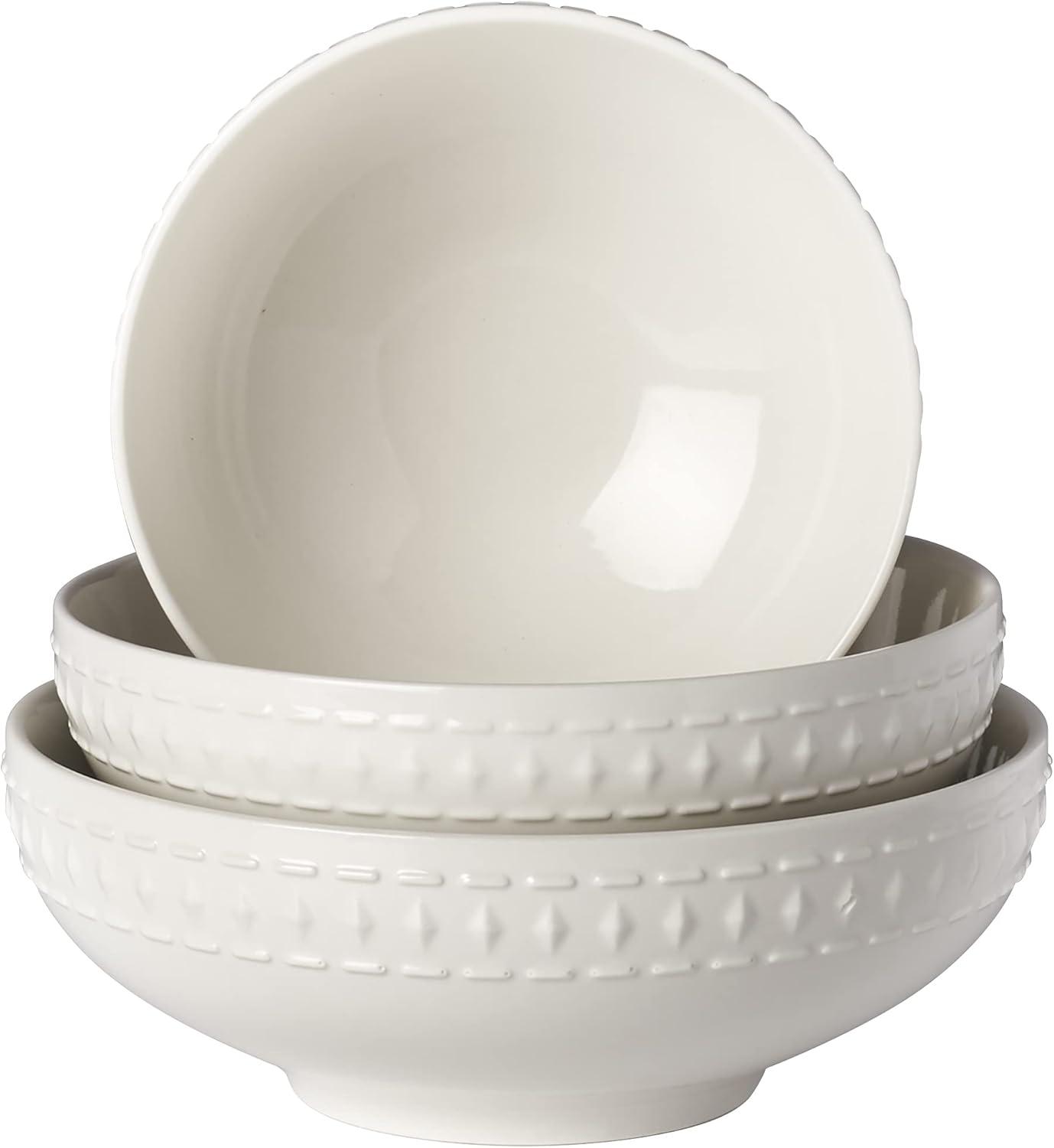 Ivory Dinnerware Tabletops Gallery 3 piece Serving Bowl Set Bloom Embossed White