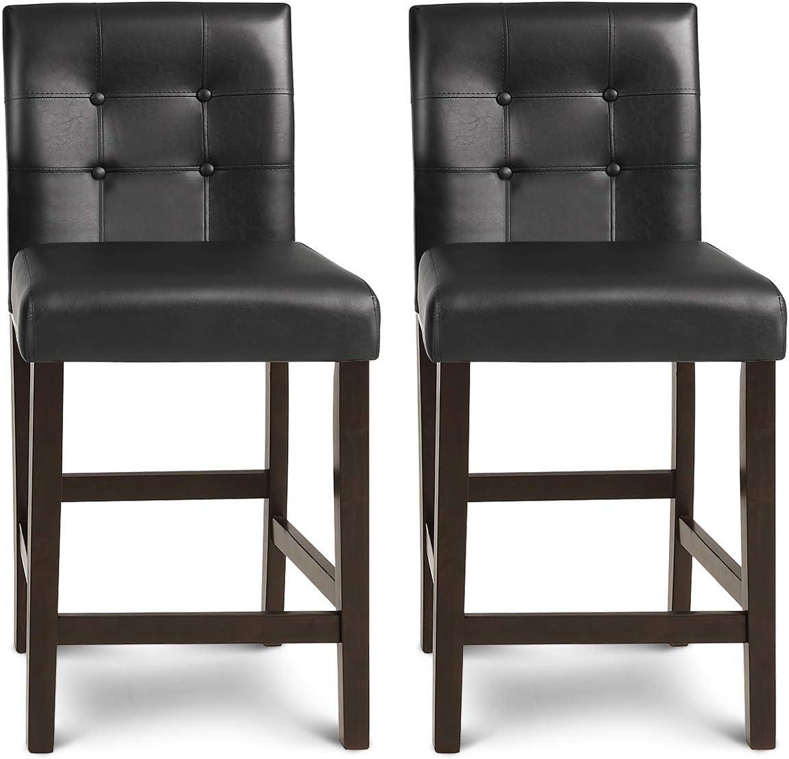 Costway Set of 2 Bar Stools 25inch Counter Height Barstool Pub Chair Rubber Wood Black