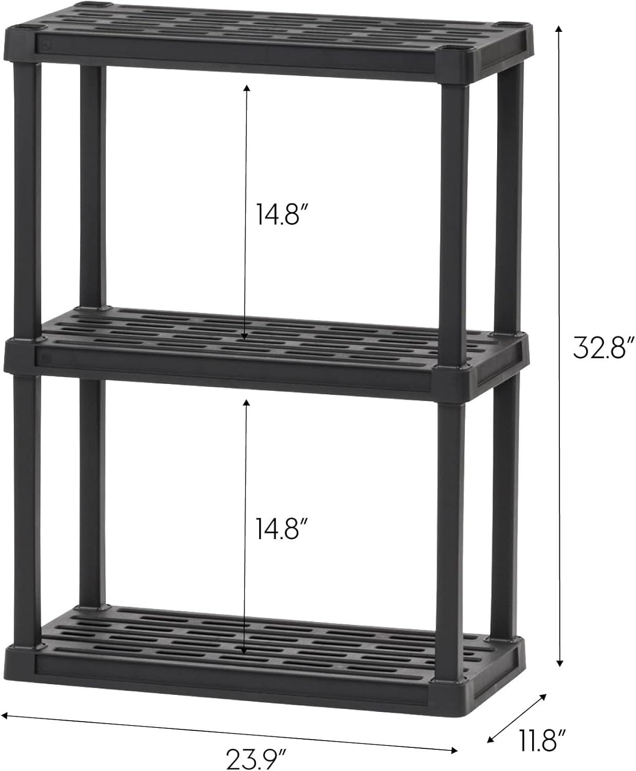 IRIS USA 3-Tier Shelving Unit, 33" Fixed Height, Medium Storage Organizer, 24"W x 12"D x 33"H, Black