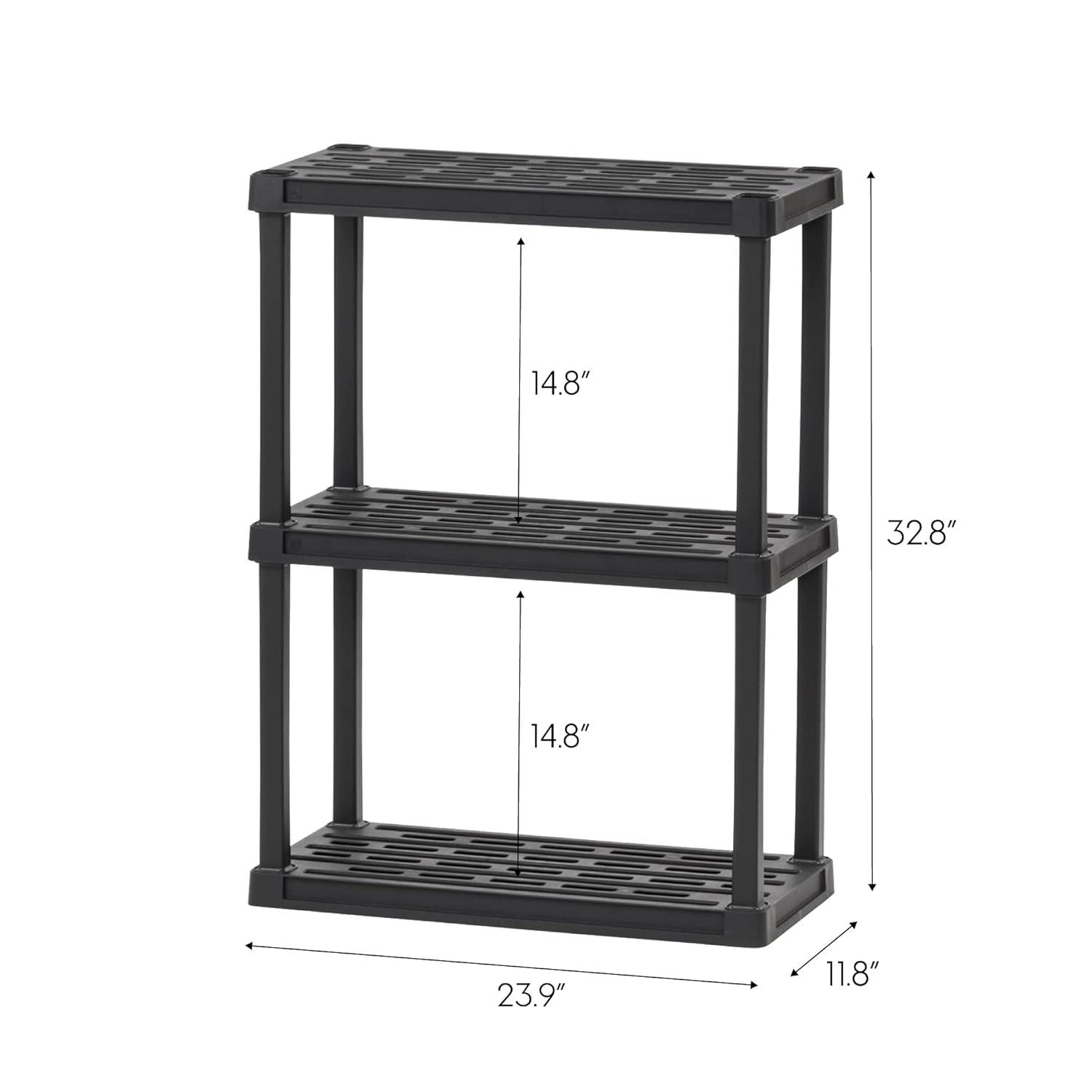 IRIS USA 3-Tier Shelving Unit, 33" Fixed Height, Medium Storage Organizer, 24"W x 12"D x 33"H, Black