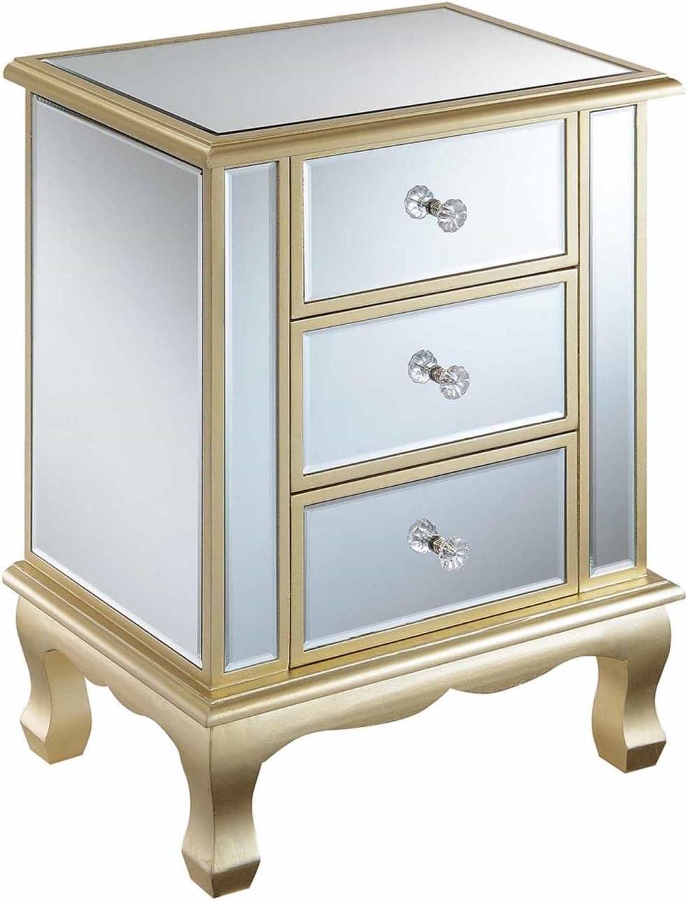 Gold Coast White Wood Mirrored Glass 3-Drawer End Table