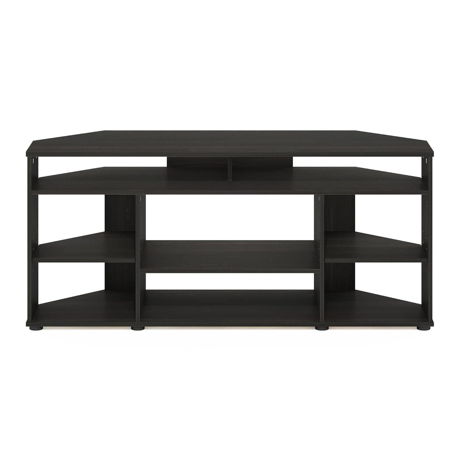 Espresso Composite Wood Corner TV Stand with Multiple Shelves