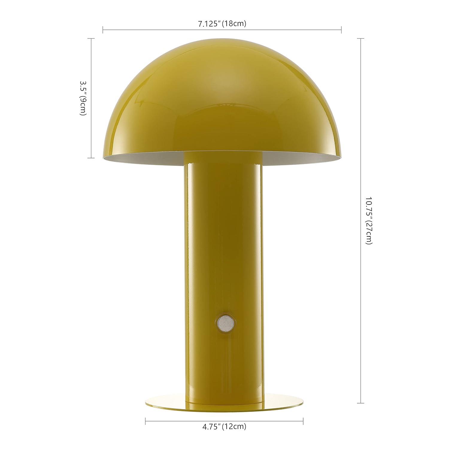JONATHAN Y JYL7115C Boletus 10.75" Lámpara de Mesa de Hongo LED Portátil Contemporánea Recargable/sin Cable Integrada de Hierro, Moderna, Costera para Sala de Estar, Comedor, Dormitorio, Amarillo