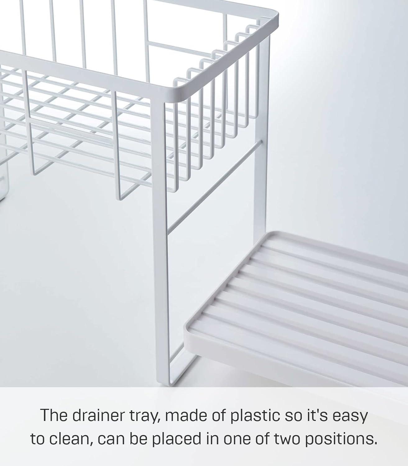 Tower Yamazaki Home Two-Tier Adjustable Dish Drainer Rack, Utensils Holder, Steel, Draining Spout
