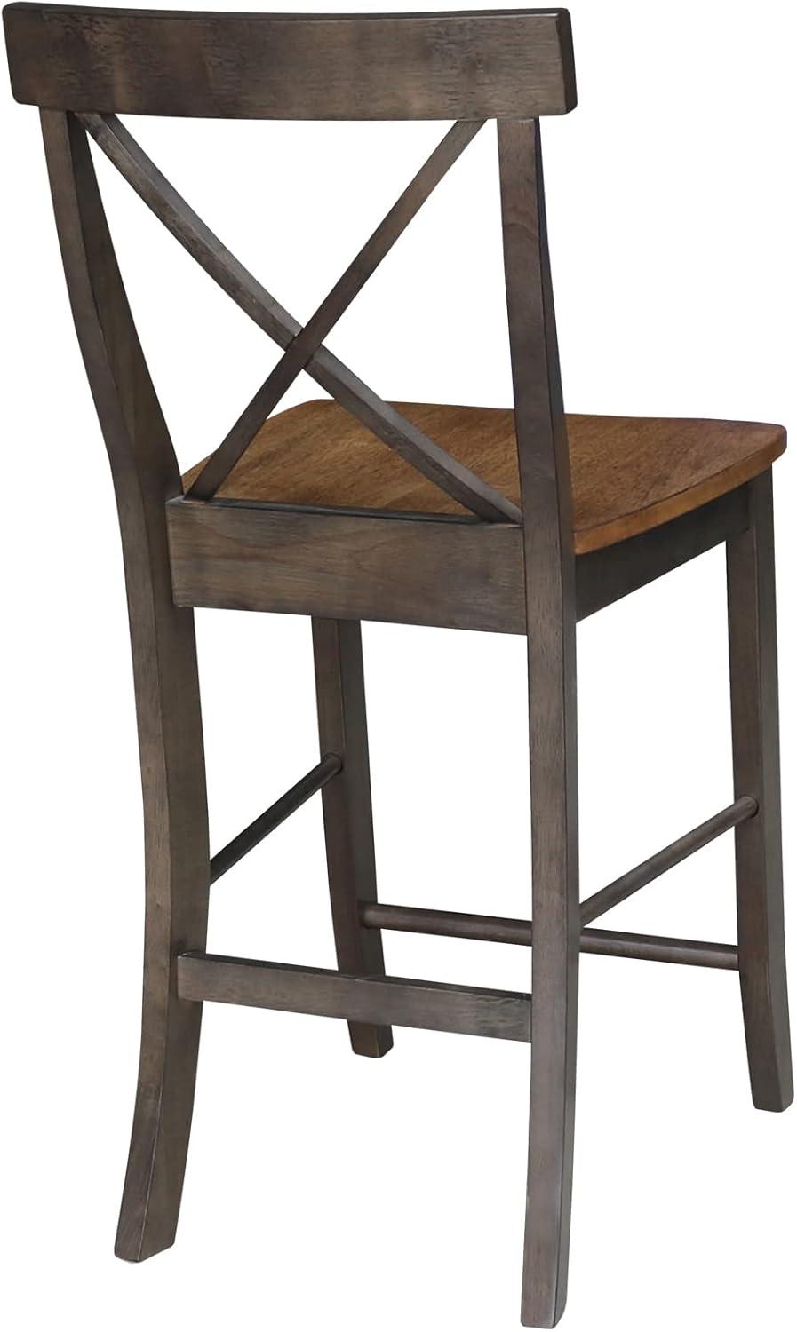 24" Martha X Back Counter Height Barstool Hickory Brown - International Concepts: Hardwood Frame, Armless