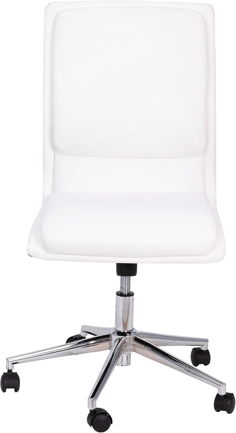 Flash Furniture Madigan Mid-Back Armless Swivel Task Office Chair with LeatherSoft and Adjustable Chrome Base, White