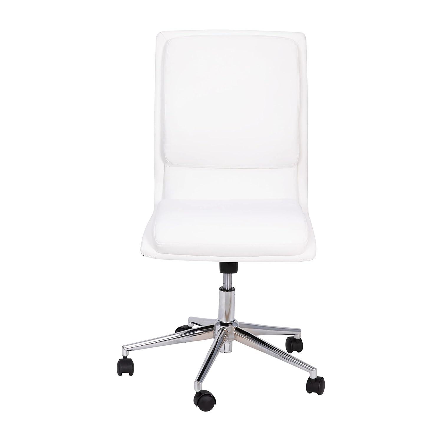 Flash Furniture Madigan Mid-Back Armless Swivel Task Office Chair with LeatherSoft and Adjustable Chrome Base, White