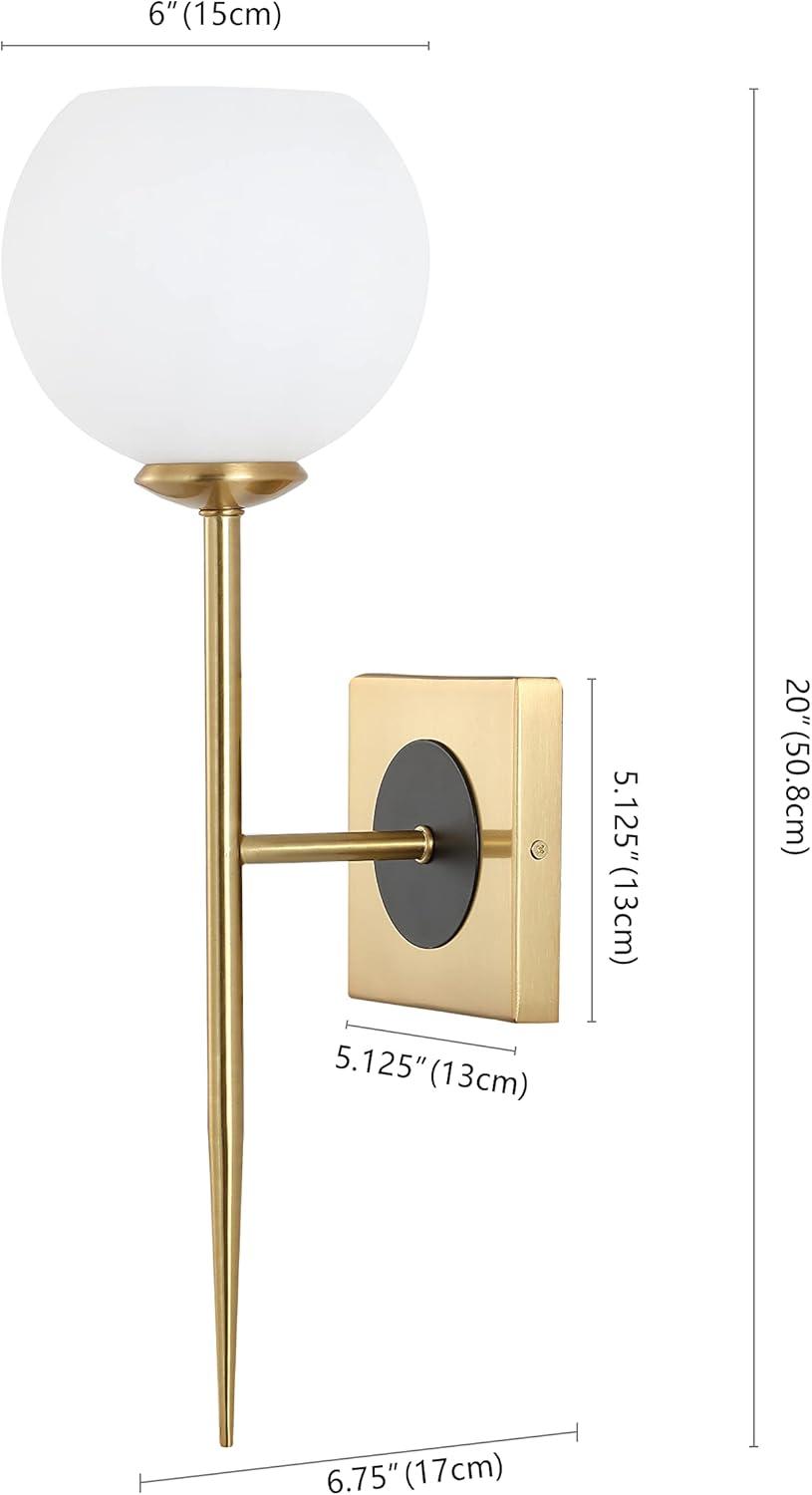Sylvie 6" 1-Light Coastal French Country Iron LED Sconce, Brass Gold/White