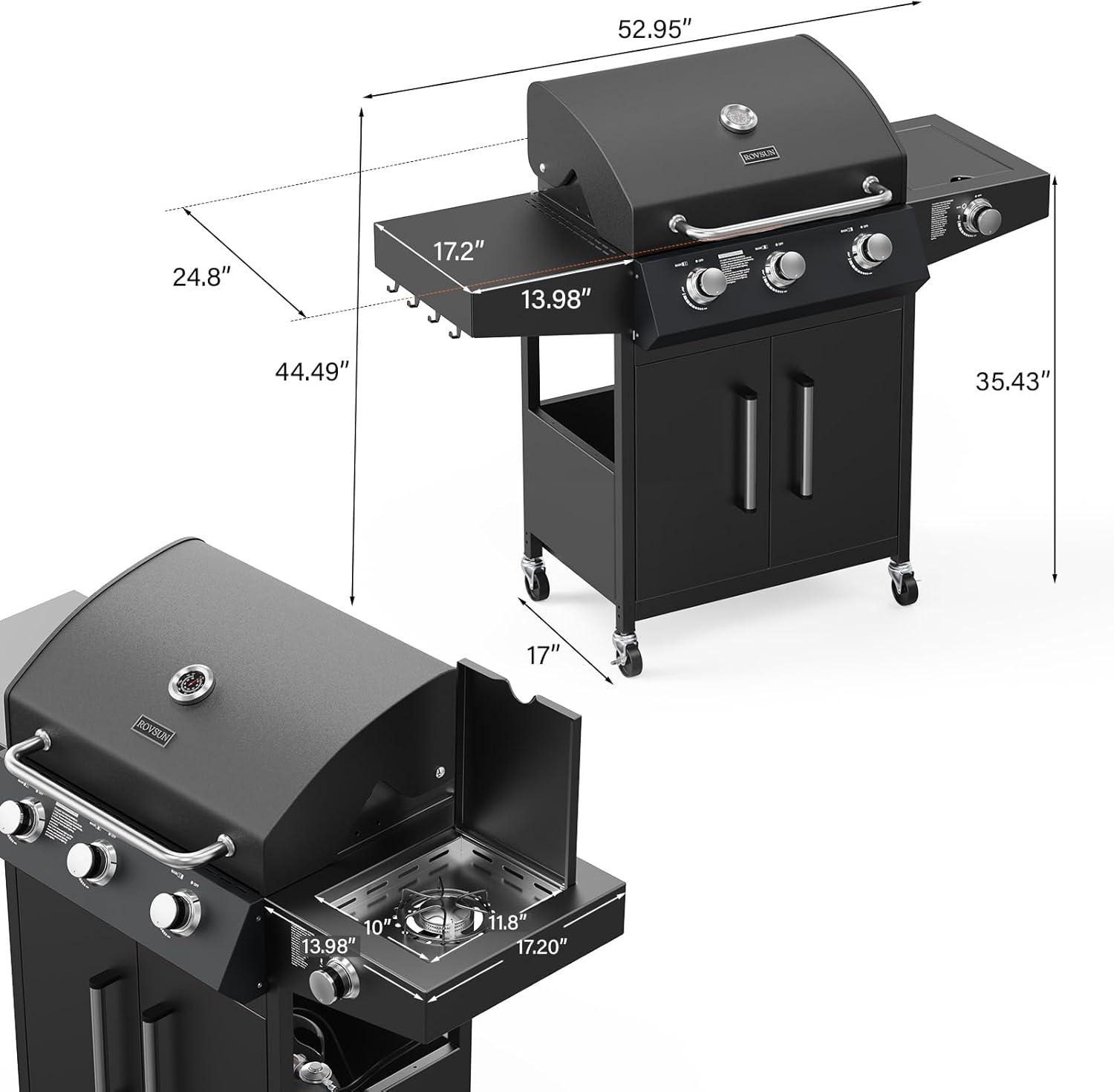 3 Burner Propane Gas Grill With Side Burner