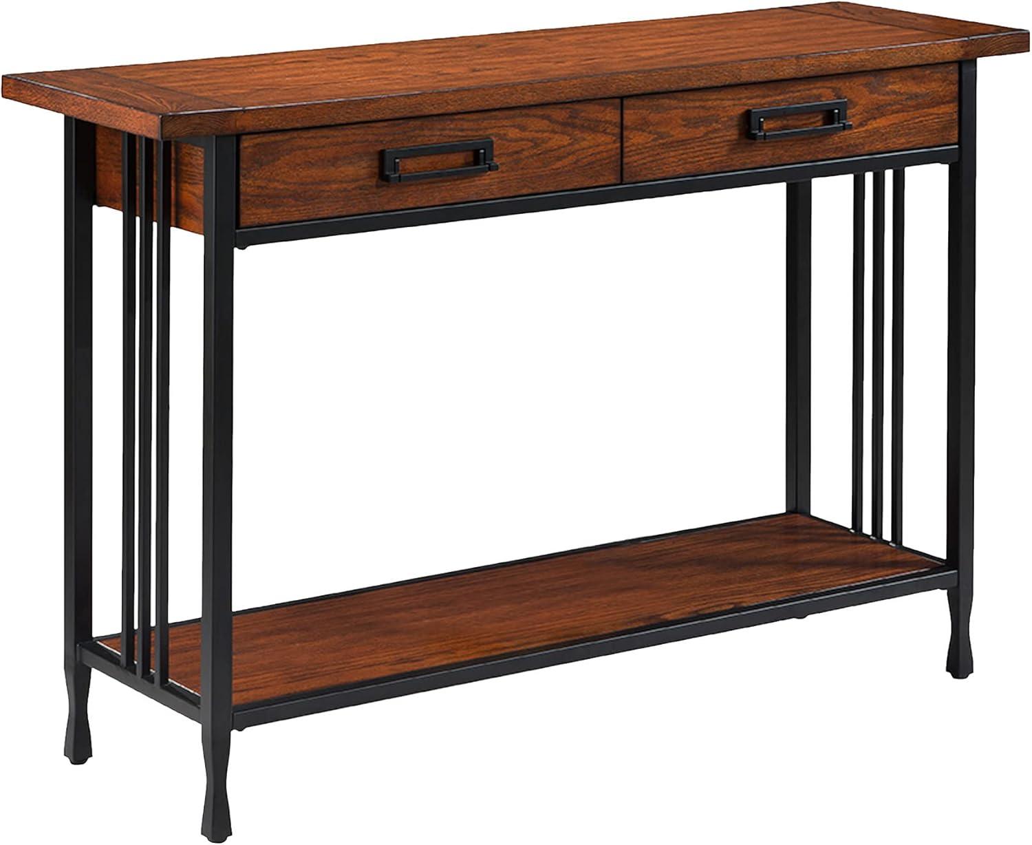 Ironcraft Mission Oak and Black Wood Sofa Table with Storage